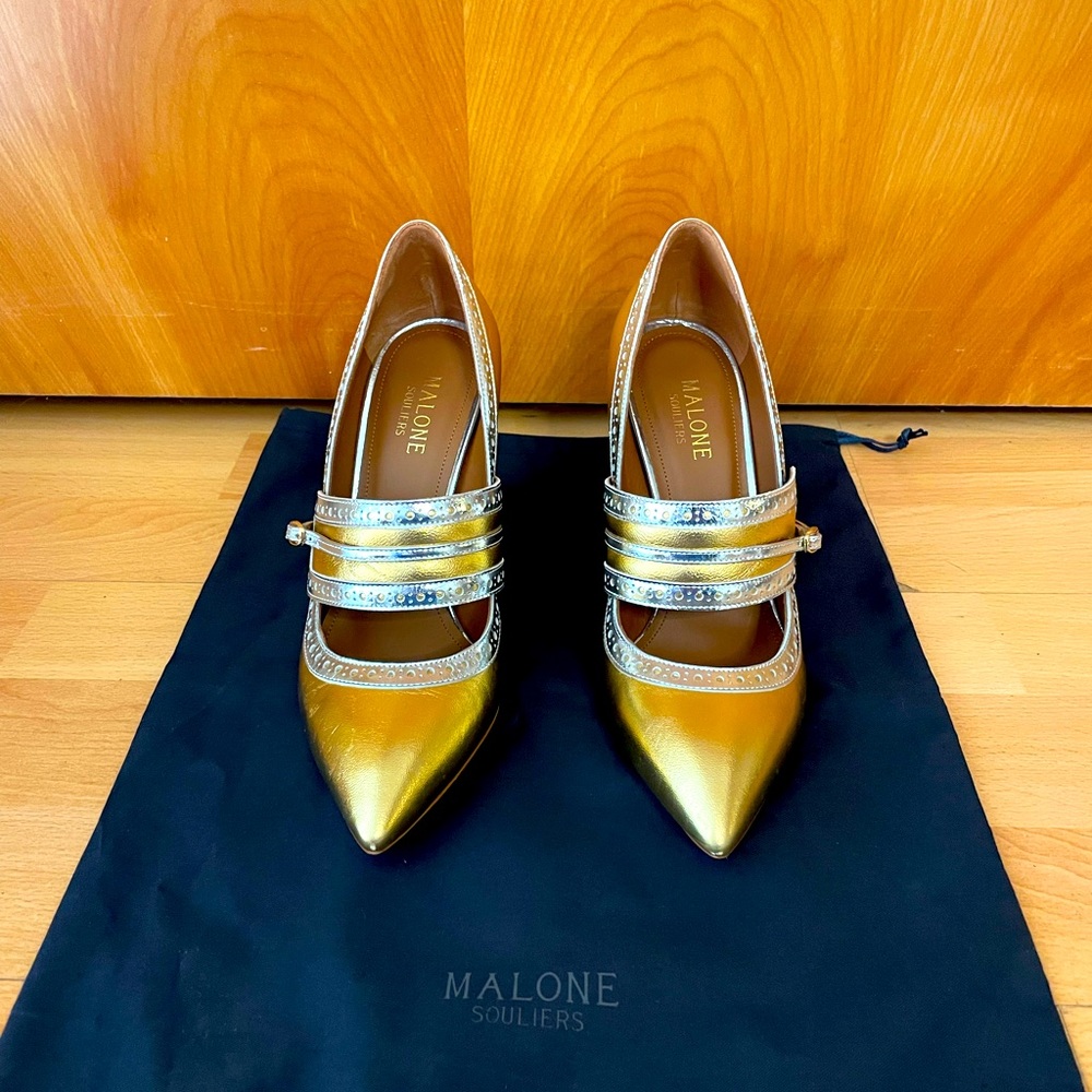 MALONE SOULIERS “ADA” PUMP IN GOLD & SILVER METALLIC Size 36